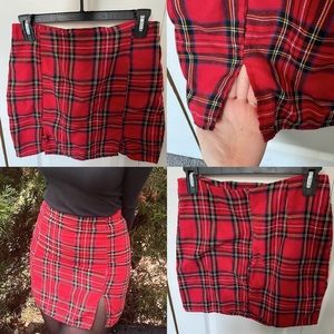 red plaid skirt